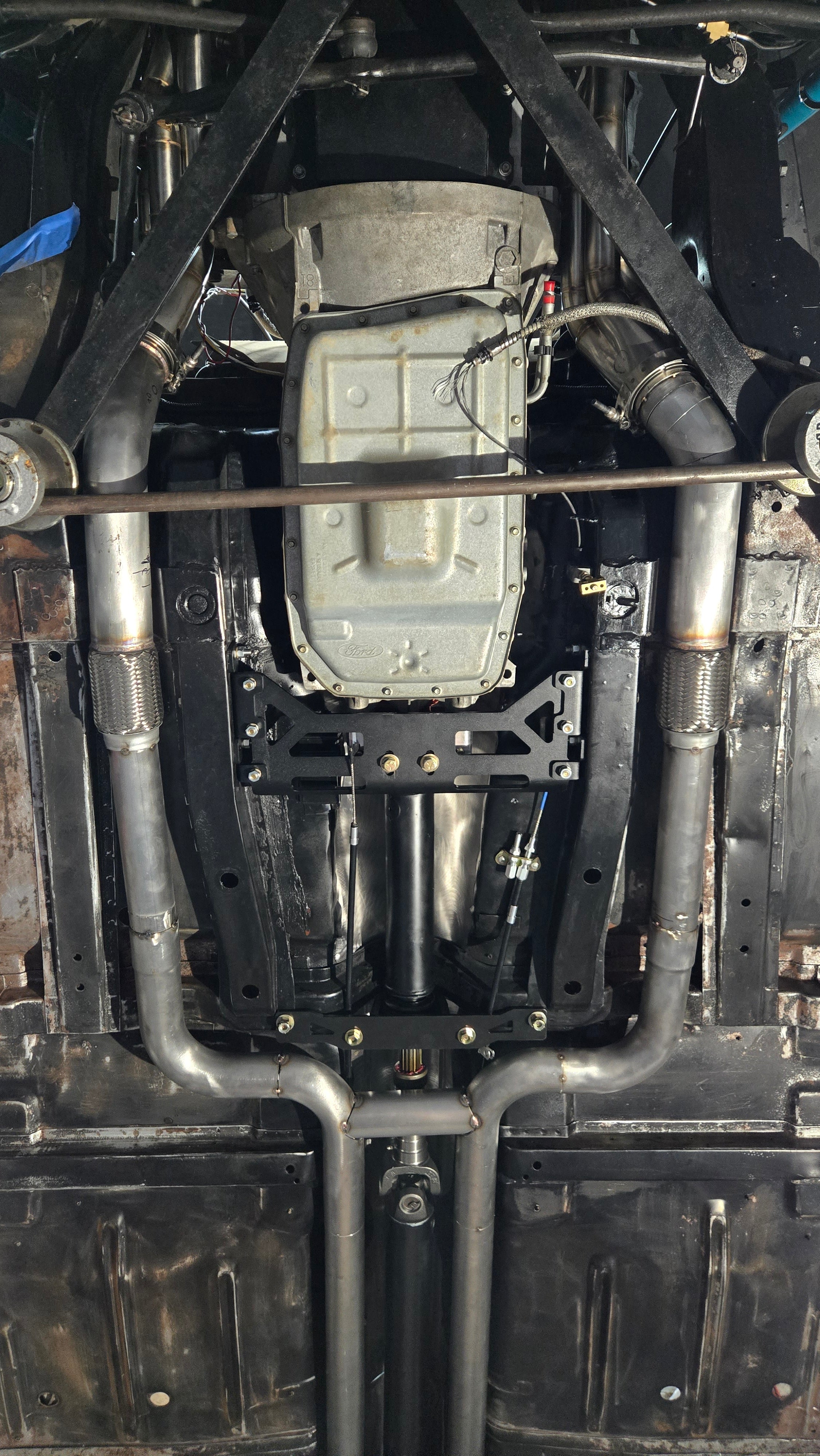 61-69 Coyote Swap Custom 2 piece driveshaft with Carrier Bearing Support Bracket