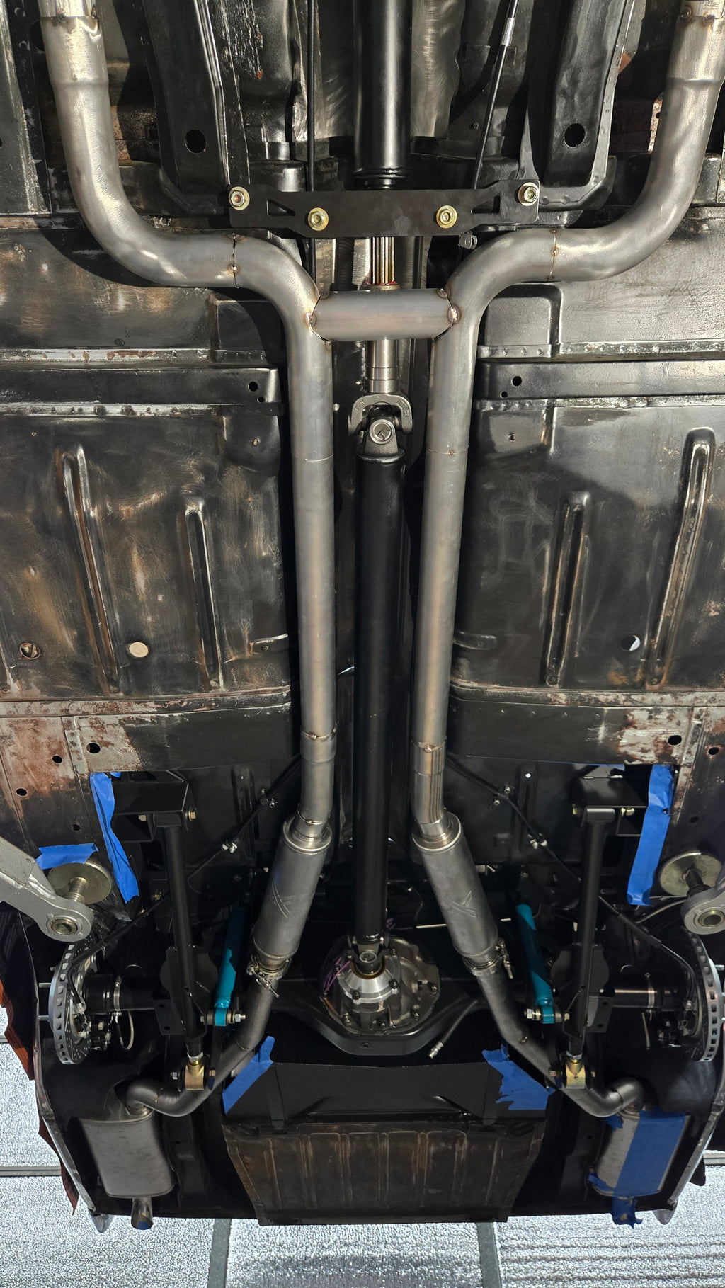 61-69 Coyote Swap Custom 2 piece driveshaft with Carrier Bearing Support Bracket