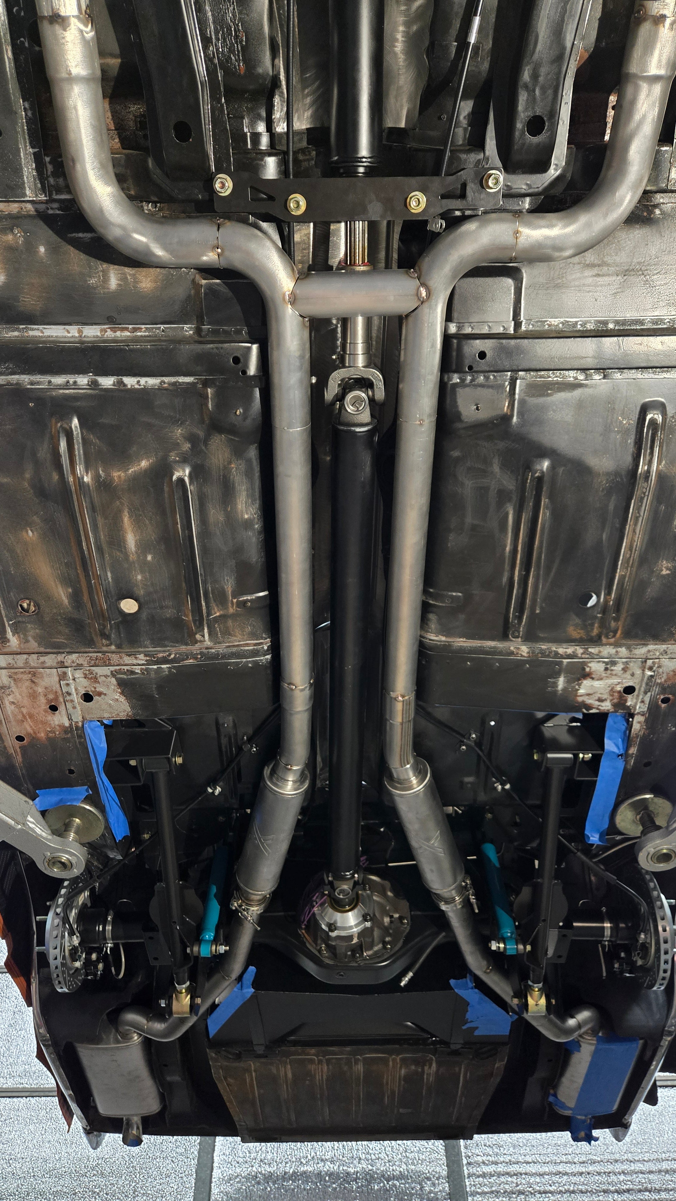 61-69 Coyote Swap Custom 2 piece driveshaft with Carrier Bearing Support Bracket